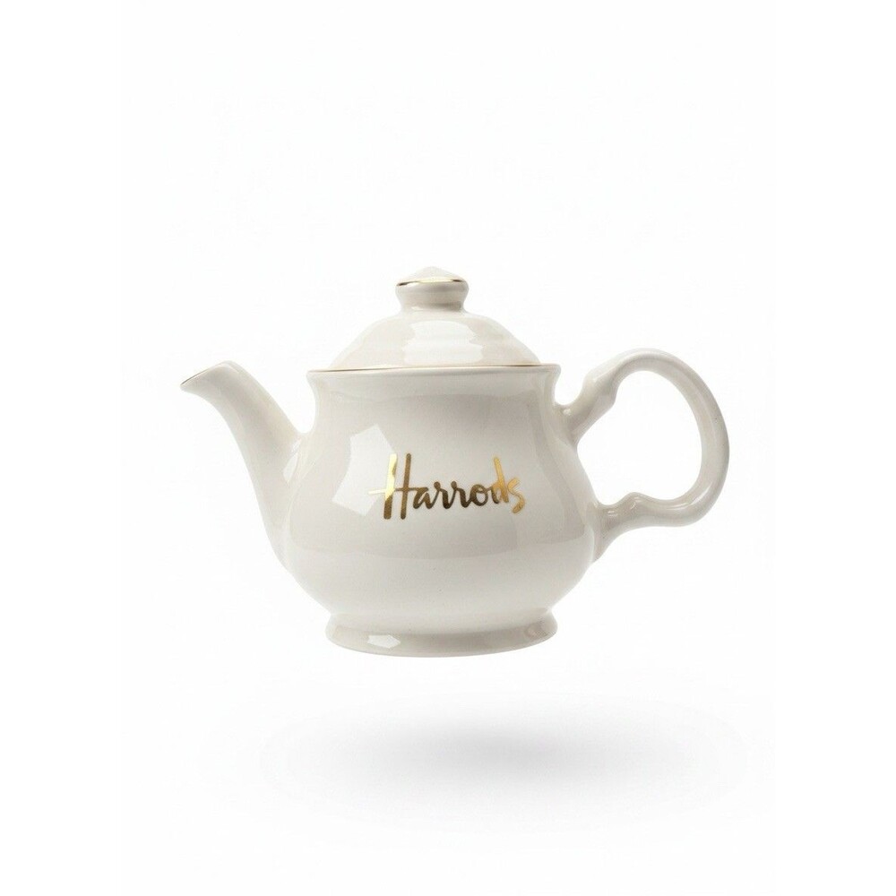 Vintage Harrods Knightsbridge White Ceramic Gold Trim Teapot James Sadler 3”
